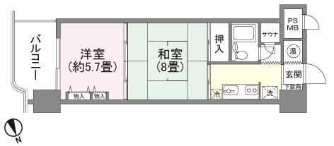 Floor plan. 2K, Price 2.2 million yen, Footprint 35.7 sq m , Balcony area 6.48 sq m