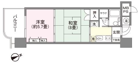 Floor plan. 2K, Price 1.8 million yen, Occupied area 34.08 sq m , Balcony area 6.48 sq m