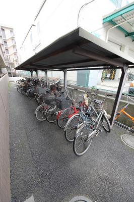 Other common areas. Bicycle parking lot with a roof