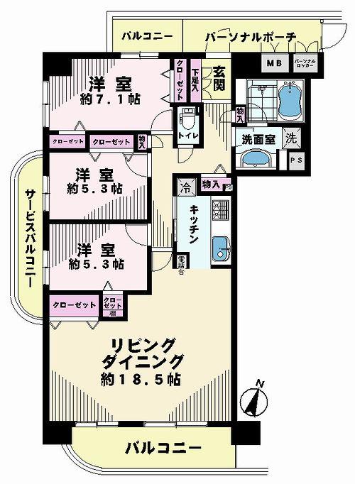 Floor plan. 3LDK, Price 20.8 million yen, Occupied area 90.35 sq m , Balcony area 16.24 sq m