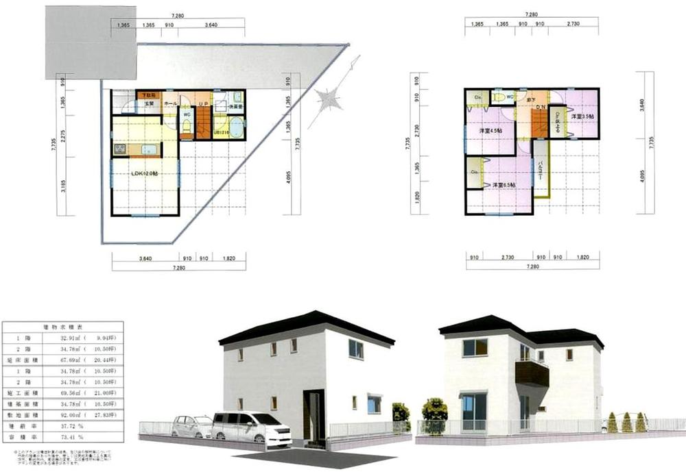 Compartment view + building plan example. Building plan example, Land price 5 million yen, Land area 94.54 sq m