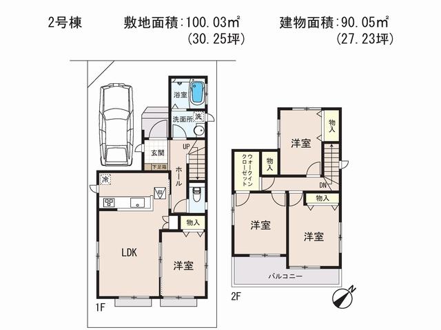 Floor plan. (Building 2), Price 22,800,000 yen, 4LDK+S, Land area 100.03 sq m , Building area 90.05 sq m