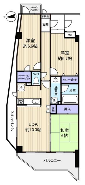 Floor plan. 3LDK, Price 16 million yen, Occupied area 71.84 sq m , Balcony area is 11.4 sq m floor plan of all rooms 6 quires more leeway