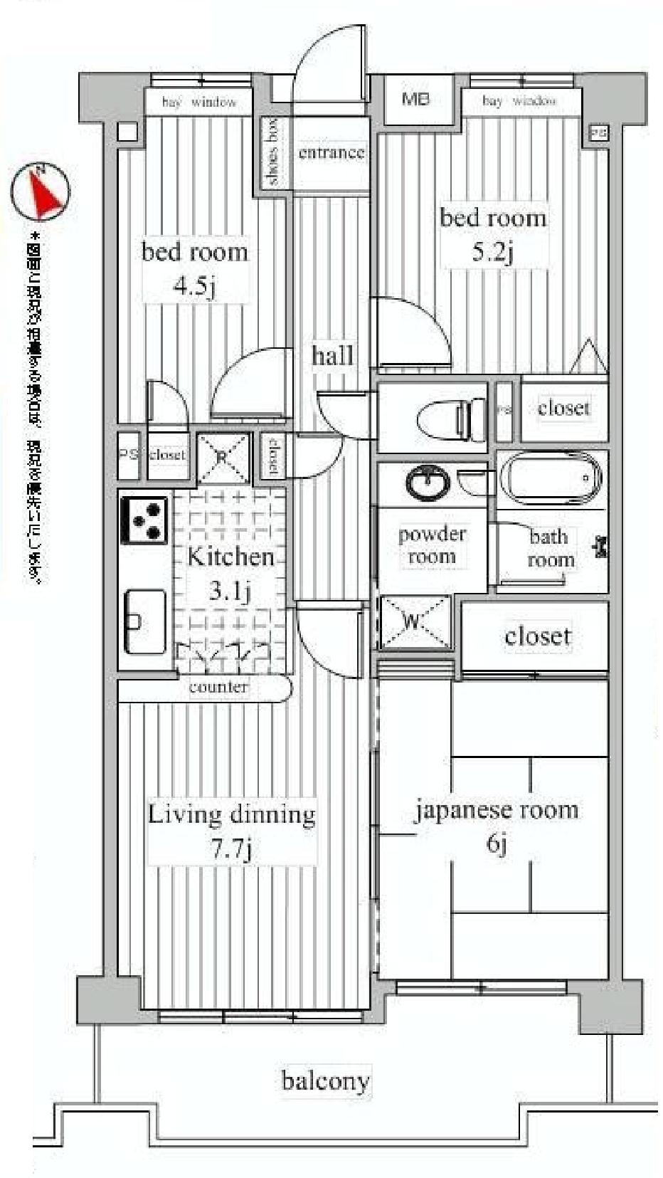 Floor plan. 3LDK, Price 19,800,000 yen, Occupied area 60.67 sq m , Balcony area 8.6 sq m