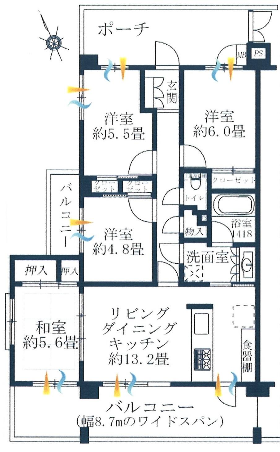 Floor plan. 4LDK, Price 34,500,000 yen, Occupied area 80.69 sq m , Balcony area 20.13 sq m
