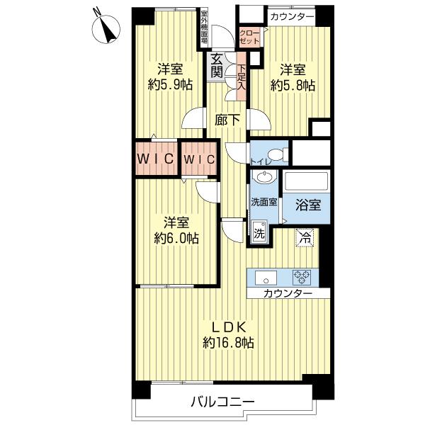 Floor plan. 3LDK, Price 19,800,000 yen, Occupied area 77.75 sq m , Balcony area 6.68 sq m