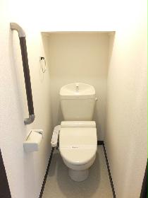 Toilet. There is also at home and happy warm water washing toilet seat