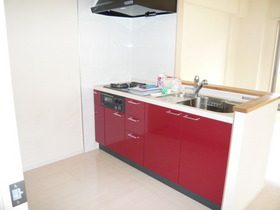 Kitchen. Red and cute kitchen ☆