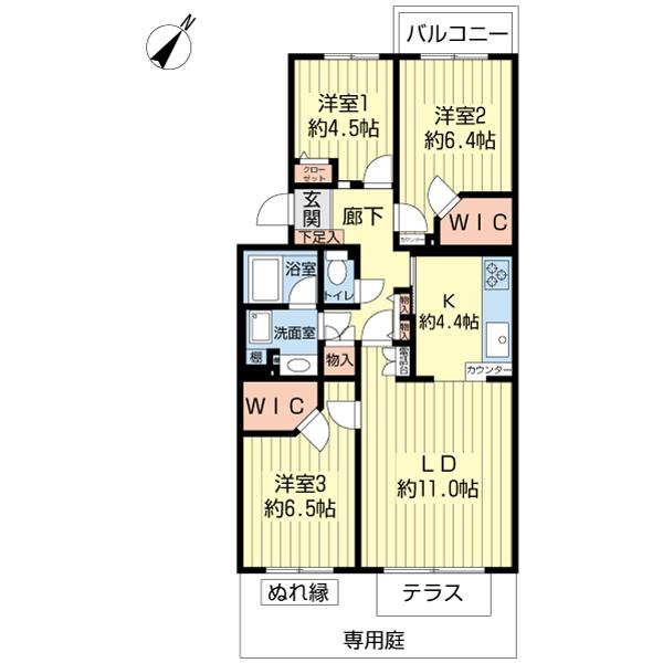 Floor plan. 3LDK, Price 21,400,000 yen, Occupied area 75.14 sq m