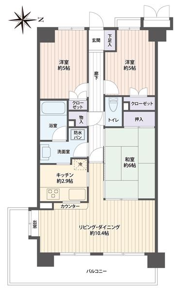 Floor plan. 3LDK, Price 19,800,000 yen, Occupied area 64.38 sq m , Balcony area 14.55 sq m