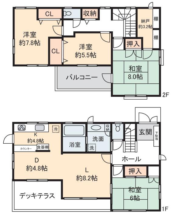 Floor plan. 88 million yen, 4LDK + S (storeroom), Land area 448.89 sq m , Building area 123.5 sq m