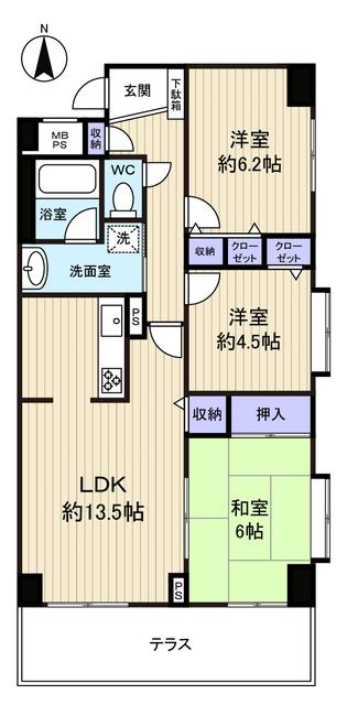 Floor plan. 3LDK, Price 13.8 million yen, Footprint 70.7 sq m southeast angle room per day is good