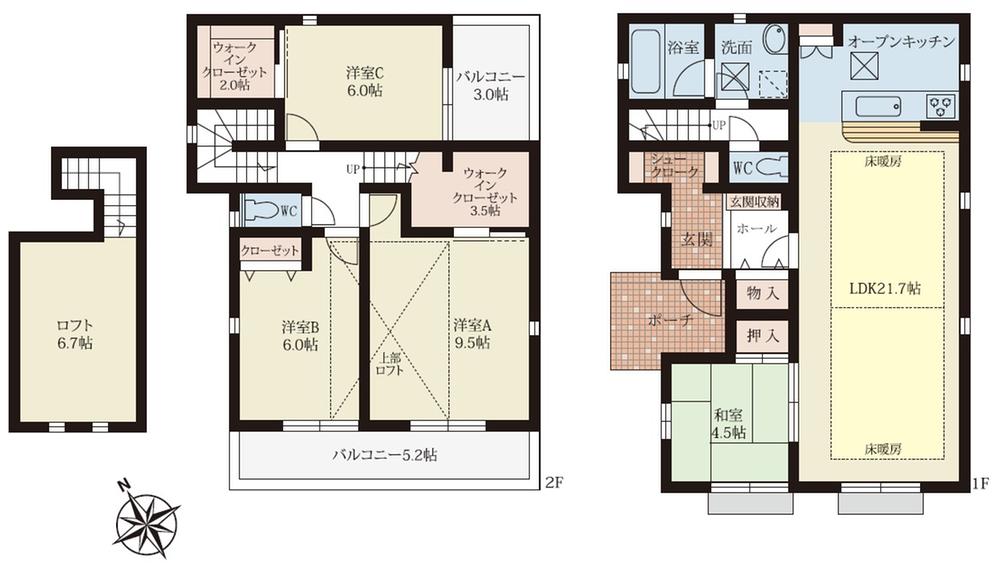 Floor plan. (A Building), Price 44,800,000 yen, 4LDK+2S, Land area 171.16 sq m , Building area 118 sq m