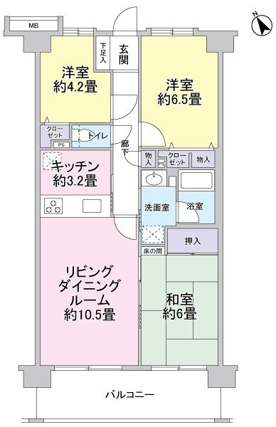 Floor plan. 3LDK, Price 25,800,000 yen, Occupied area 68.74 sq m , Balcony area 10.98 sq m