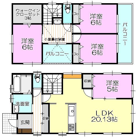 Floor plan. 38,800,000 yen, 4LDK + S (storeroom), Land area 187.51 sq m , Building area 105.99 sq m