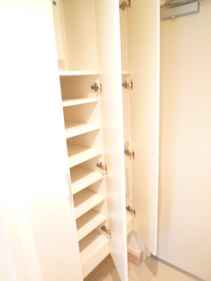 Entrance. Storage rich shoe closet