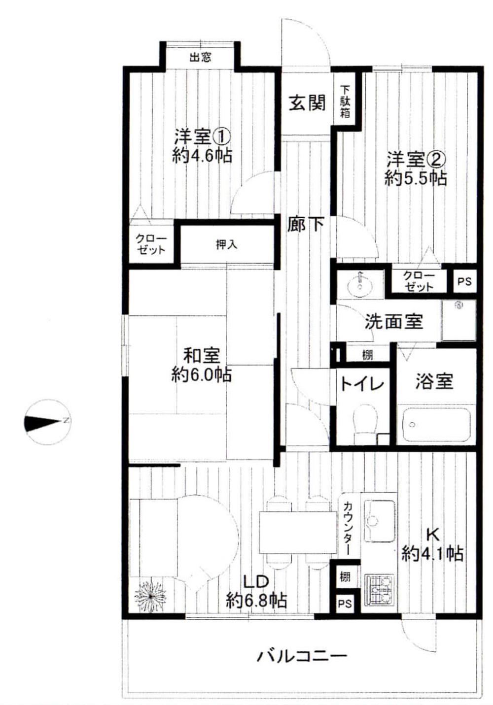 Floor plan. 3LDK, Price 18,800,000 yen, Footprint 62 sq m , Good views per balcony area 8.12 sq m top floor. Bright floor plan to take the whole room lighting. Easy-to-use floor plan is with a spacious balcony to counter kitchen.