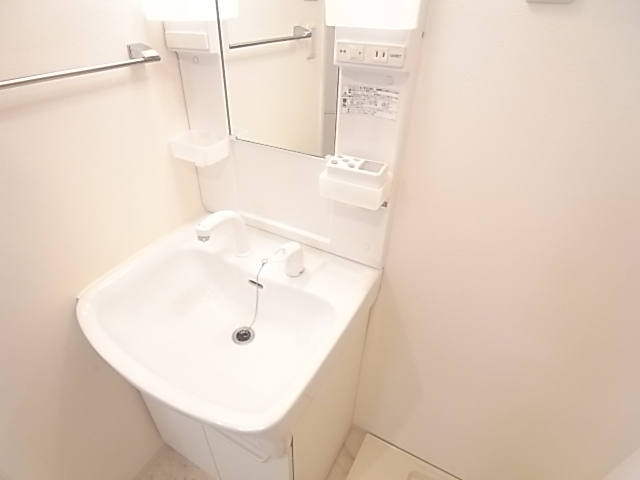 Washroom. Wash basin with a shoe amplifier over the dresser