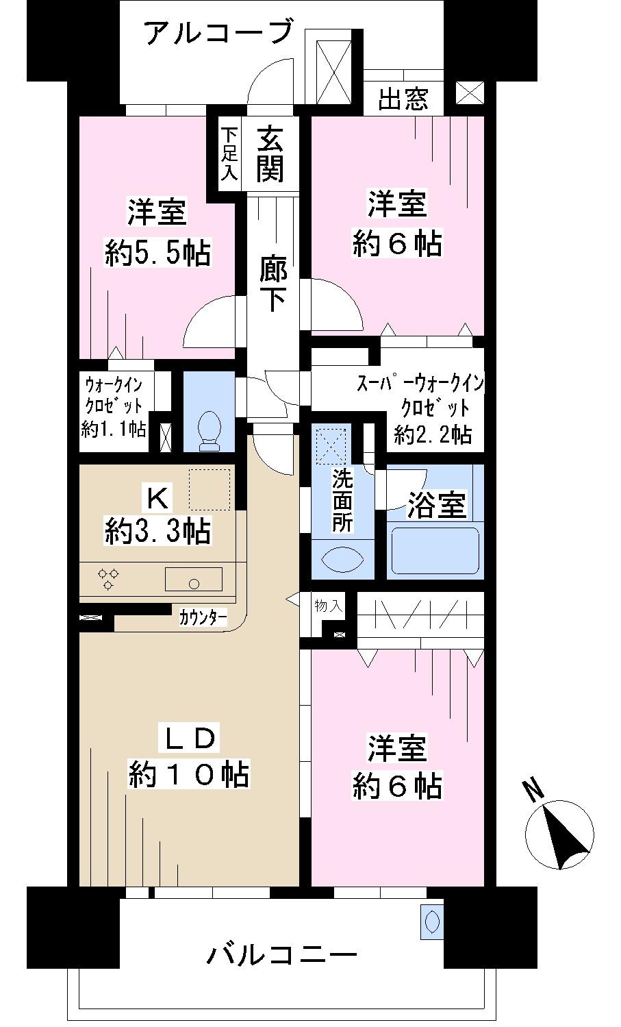 Floor plan. 3LDK, Price 26,800,000 yen, Occupied area 70.76 sq m , Balcony area 12.2 sq m