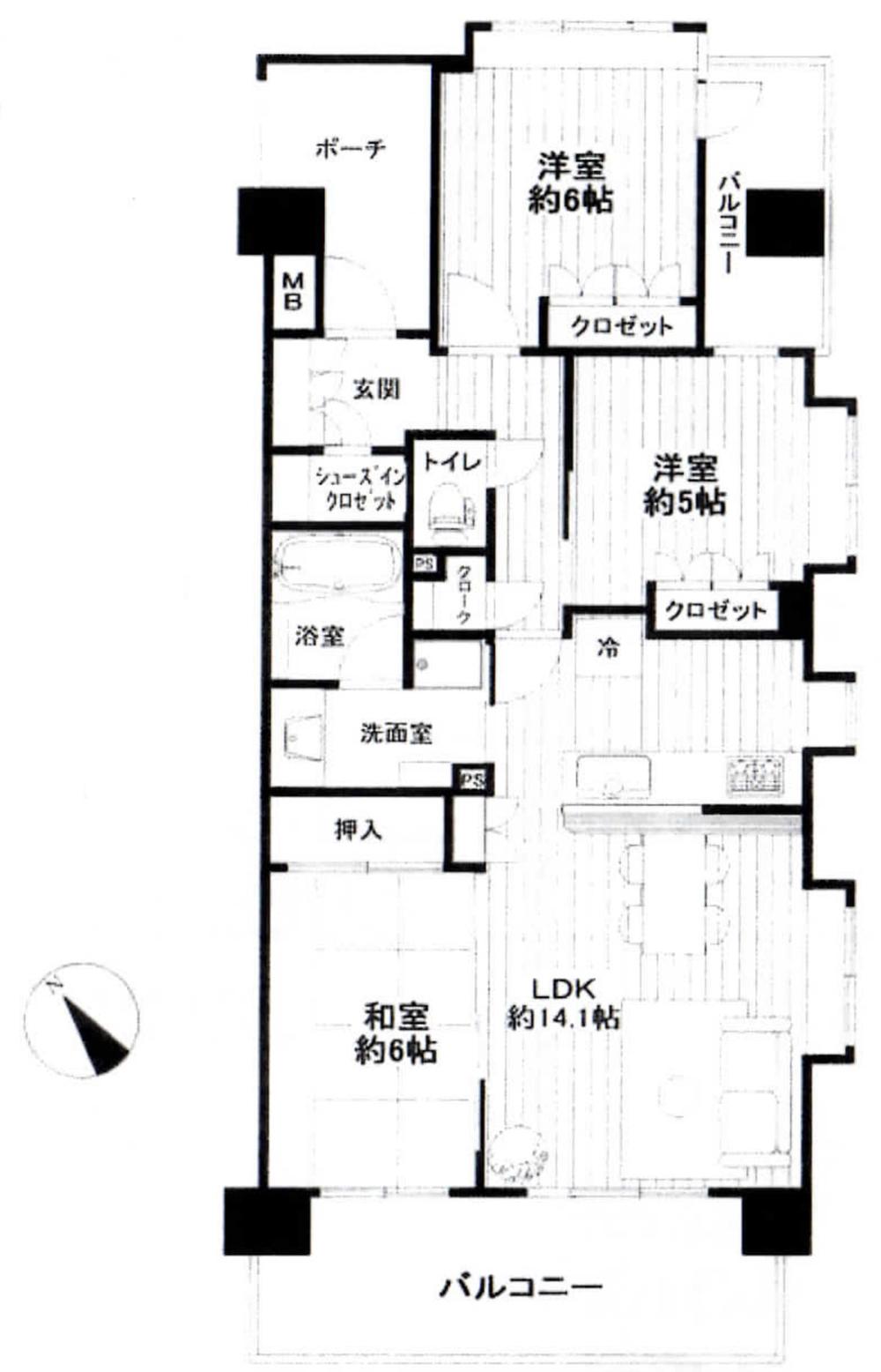 Floor plan. 3LDK, Price 25,500,000 yen, Occupied area 73.73 sq m , Spacious apartment balcony area 16.42 sq m 73.73 sq m. You can use abundant and clean storage.