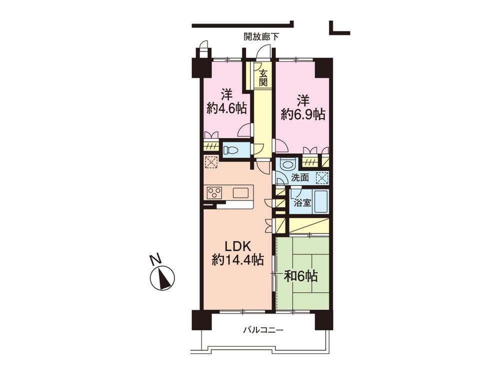 Floor plan. 3LDK, Price 22,800,000 yen, Occupied area 67.86 sq m , Balcony area 9.66 sq m