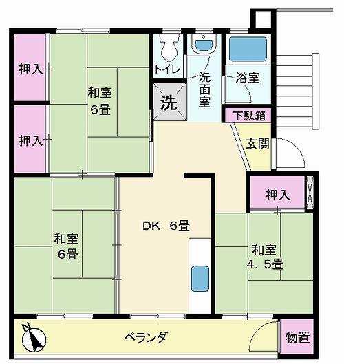 Floor plan. 3DK, Price 3.5 million yen, Occupied area 51.34 sq m , Balcony area 5.6 sq m