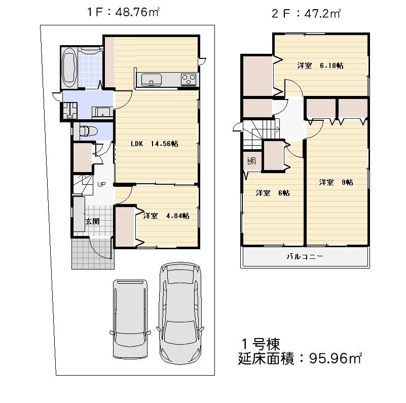 Floor plan. (1 Building), Price 21,800,000 yen, 4LDK, Land area 102.43 sq m , Building area 95.96 sq m