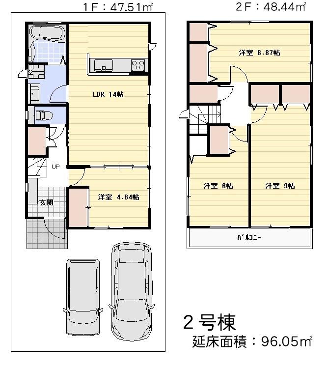 Floor plan. (Building 2), Price 21,800,000 yen, 4LDK, Land area 102.42 sq m , Building area 96.05 sq m