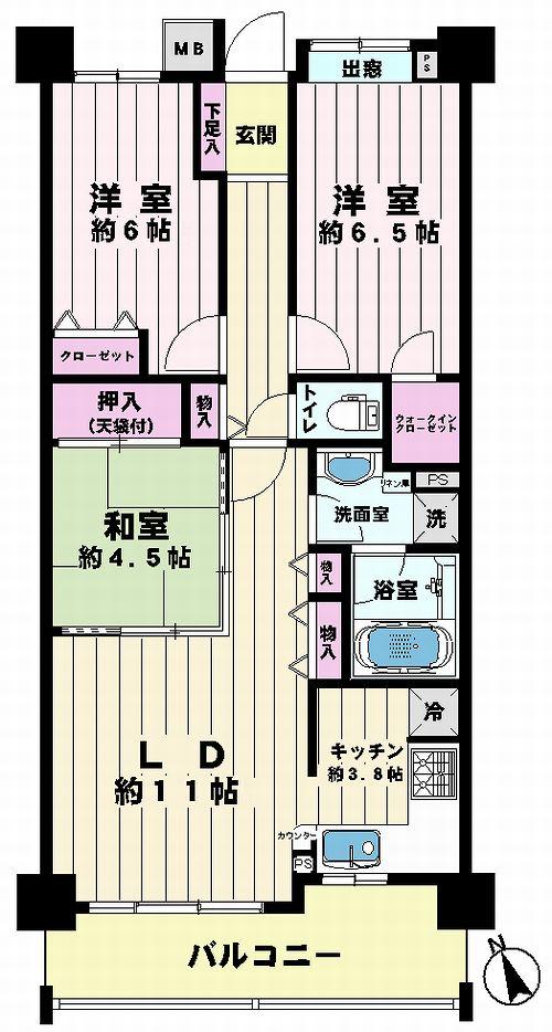 Floor plan. 3LDK, Price 21,800,000 yen, Footprint 71.6 sq m , Balcony area 9.39 sq m