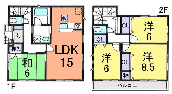 Floor plan. (1 Building), Price 20.8 million yen, 4LDK, Land area 121.87 sq m , Building area 97.6 sq m