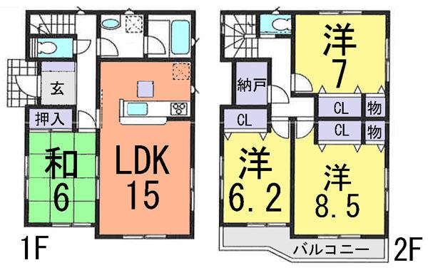 Floor plan. (Building 2), Price 17.8 million yen, 4LDK, Land area 127.21 sq m , Building area 103.27 sq m