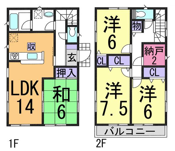 Floor plan. (4 Building), Price 31,900,000 yen, 4LDK+S, Land area 139.04 sq m , Building area 97.2 sq m