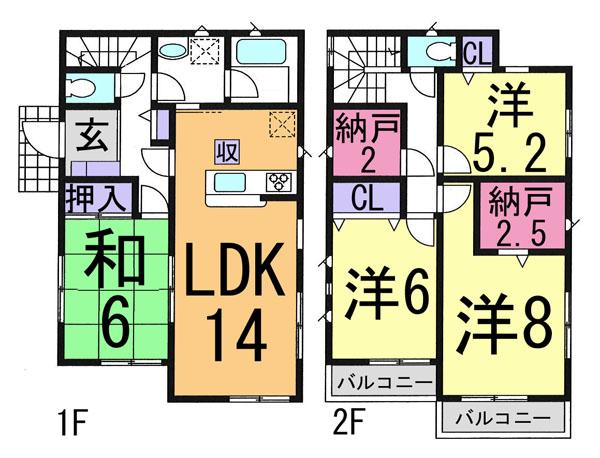 Floor plan. (5 Building), Price 31,900,000 yen, 4LDK+2S, Land area 139.06 sq m , Building area 98.82 sq m