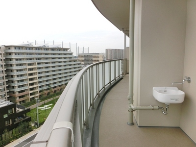 Balcony. Spacious balcony of arched with something useful slop sink