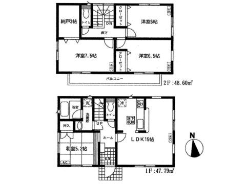 Floor plan. 34,800,000 yen, 4LDK + S (storeroom), Land area 136.53 sq m , Building area 96.39 sq m