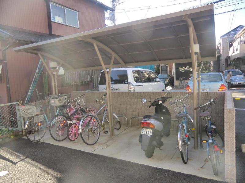 View. Bicycle parking lot equipped with roof