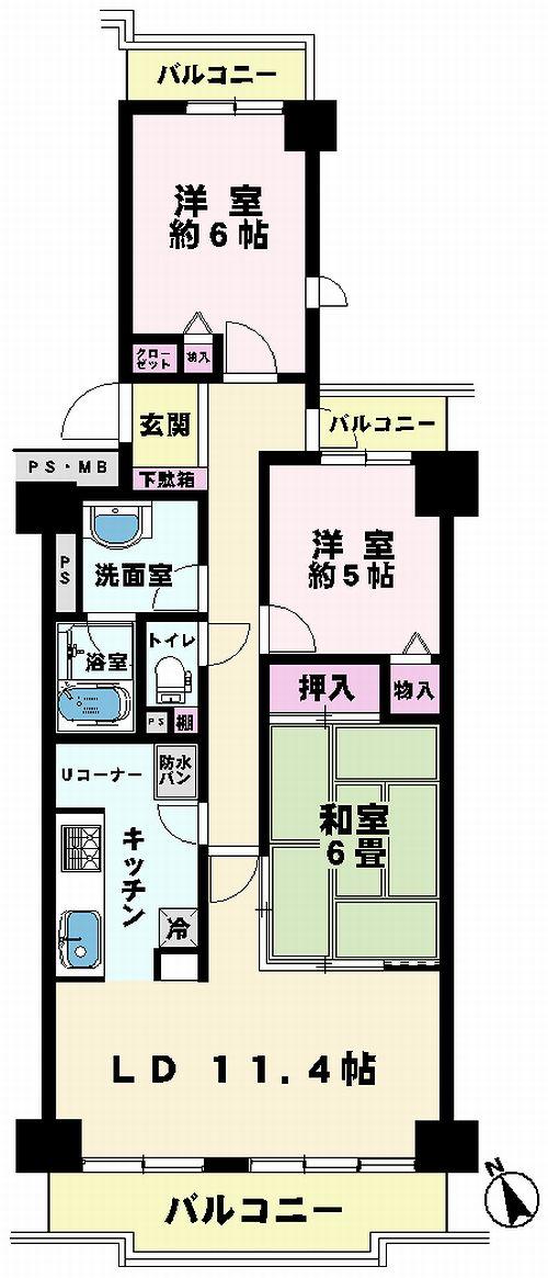 Floor plan. 3LDK, Price 21,800,000 yen, Occupied area 74.53 sq m , Balcony area 11.97 sq m