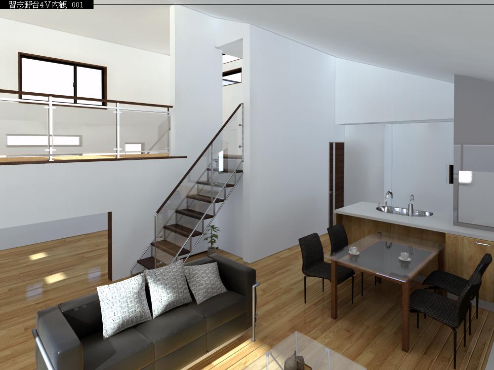 Rendering (introspection). Rendering Perth skip floor ・ Open staircase large storage (collection) ・ Gradient ceiling open kitchen !! attractions many !!