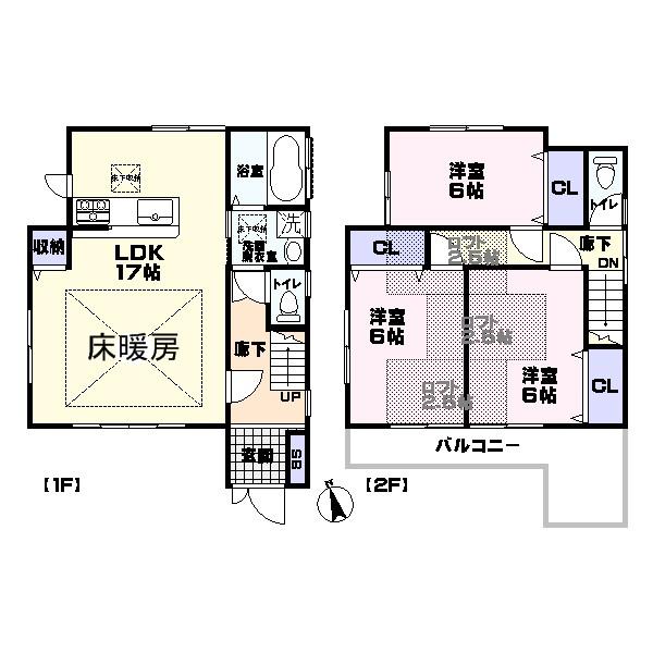 Floor plan. 25,800,000 yen, 3LDK, Land area 100.53 sq m , Building area 84.45 sq m 1F 17 quires living 2F is a 3 rooms Western-style rooms to The Western-style, Each attic storage 2.5 quires at a time!