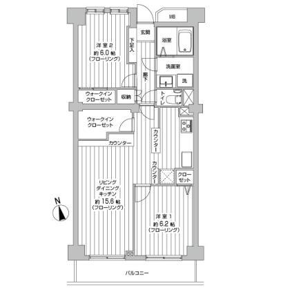 Floor plan. 2LDK, Price 20.8 million yen, Occupied area 64.53 sq m , Balcony area 8.06 sq m