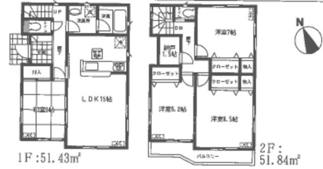 Floor plan. (Building 2), Price 17.8 million yen, 4LDK+S, Land area 127.21 sq m , Building area 103.27 sq m