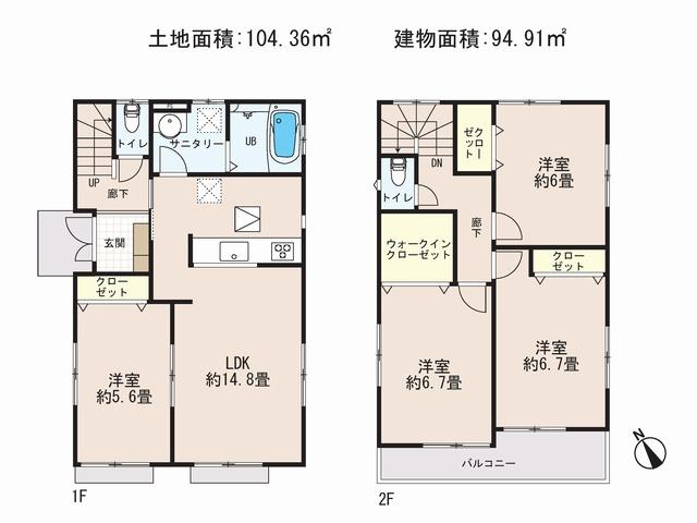 Floor plan. 24,800,000 yen, 4LDK, Land area 104.36 sq m , Building area 94.91 sq m floor plan