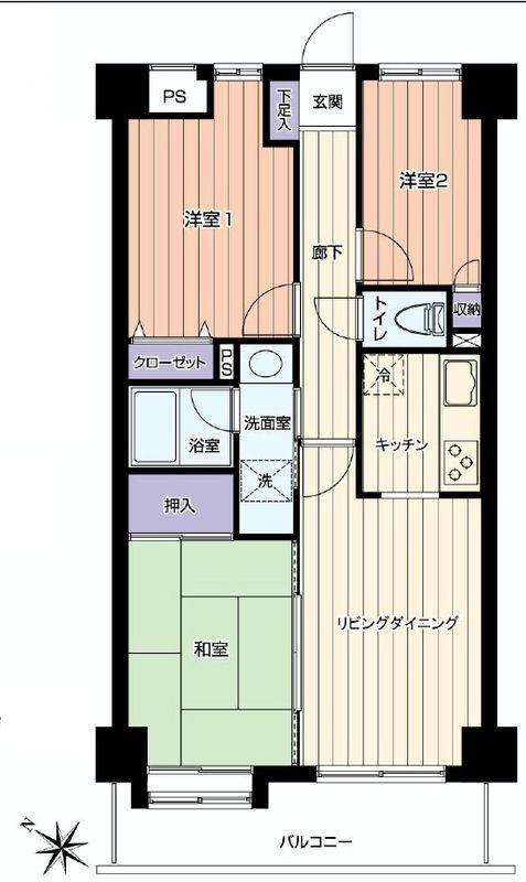Floor plan. 3LDK, Price 10.9 million yen, Occupied area 59.36 sq m , Balcony area 7.84 sq m floor plan