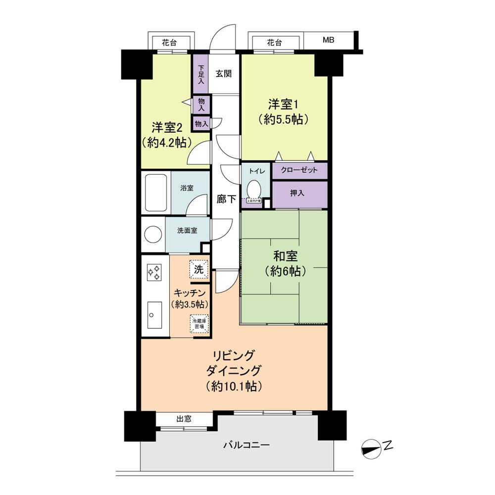 Floor plan. 3LDK, Price 17.5 million yen, Footprint 63.8 sq m , Balcony area 11.02 sq m