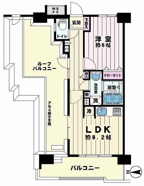 Floor plan. 1LDK, Price 16.8 million yen, Occupied area 37.01 sq m , Balcony area 8.94 sq m