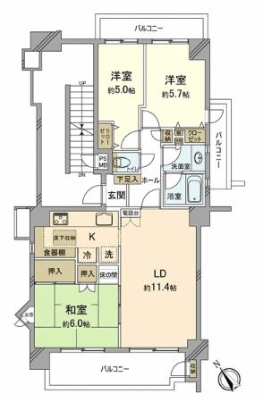 Floor plan. 3LDK, Price 12.3 million yen, Occupied area 70.86 sq m , Balcony area 15.98 sq m