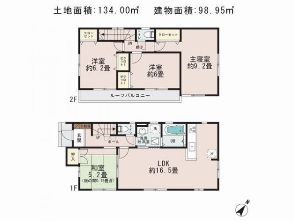 Floor plan. 22,800,000 yen, 4LDK, Land area 134 sq m , Building area 98.95 sq m