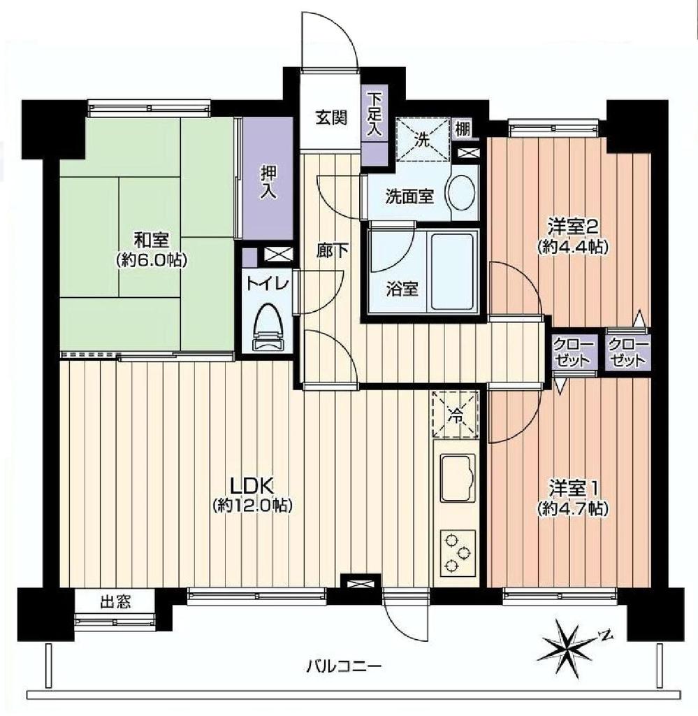 Floor plan. 3LDK, Price 23.4 million yen, Footprint 60.2 sq m , Balcony area 12.61 sq m