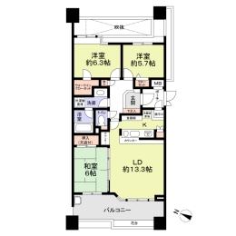 Floor plan. 3LDK, Price 21 million yen, Footprint 78.6 sq m , Balcony area 12.54 sq m