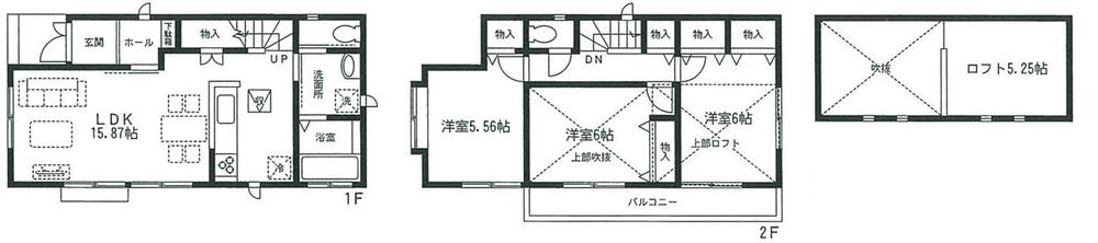 Floor plan. 38,800,000 yen, 3LDK, Land area 104.25 sq m , LDK of building area 82.6 sq m 15.87 Pledge 2 Kaichu Interoceanic the atrium and loft with rooms.